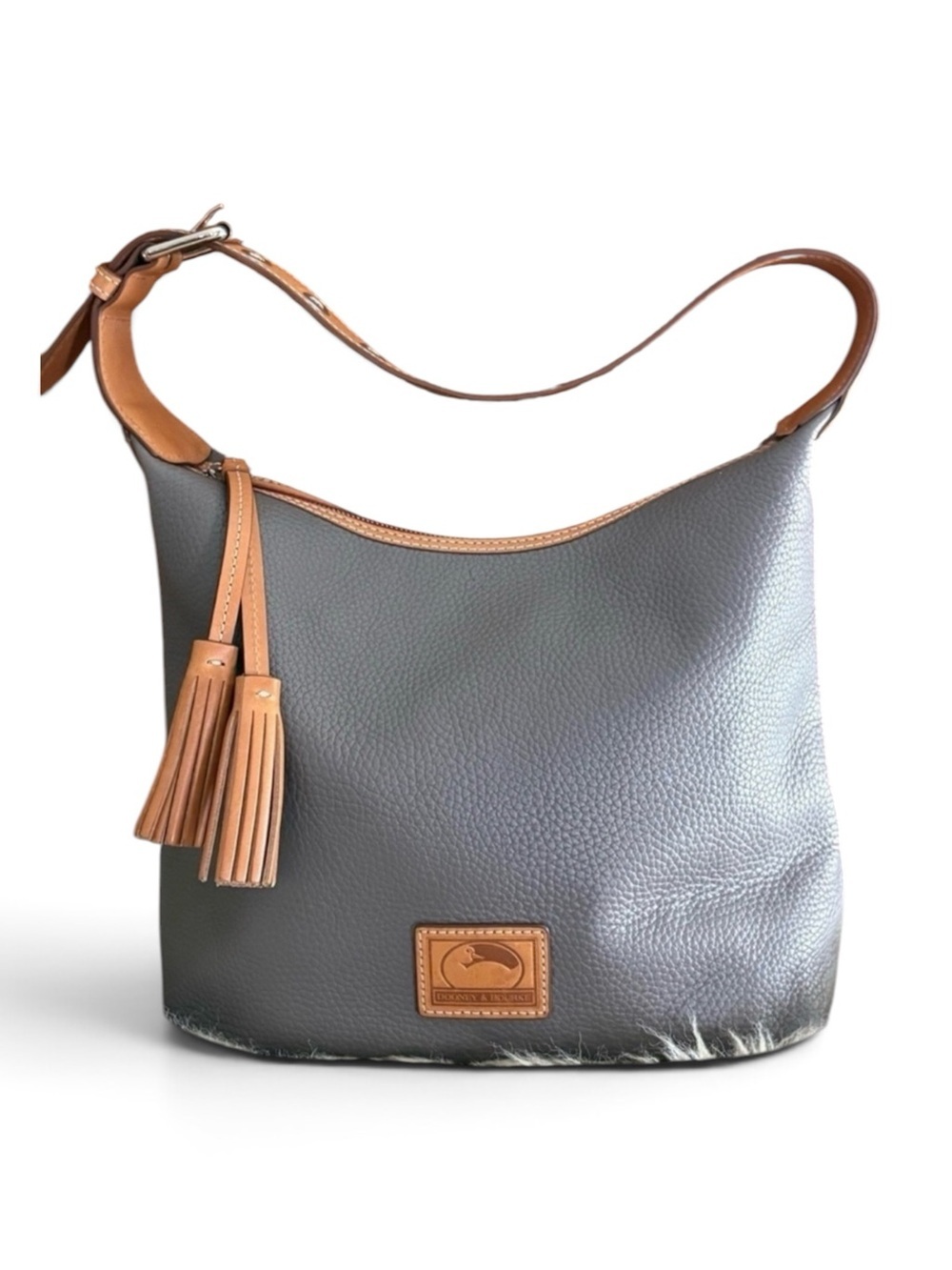 Dooney & Bourke Patterson Paige Gray and Tan Leather Hobo Satchel